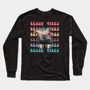 Messy bun retro beach vibes Long Sleeve T-Shirt